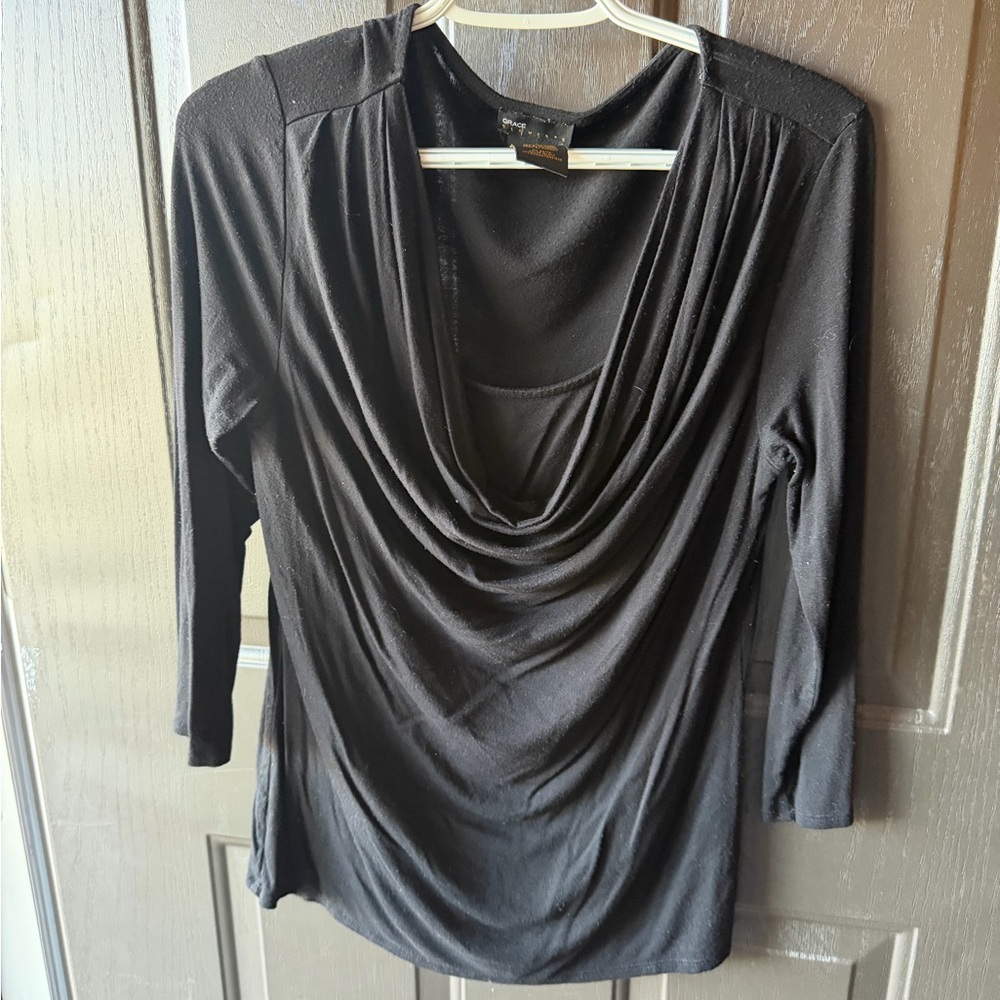 Elegant Black Drape Neck Top